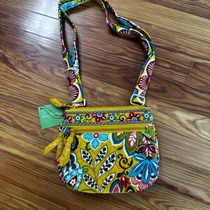 Vera Bradley Floral Yellow and Blue Little Flap Hipster Purse